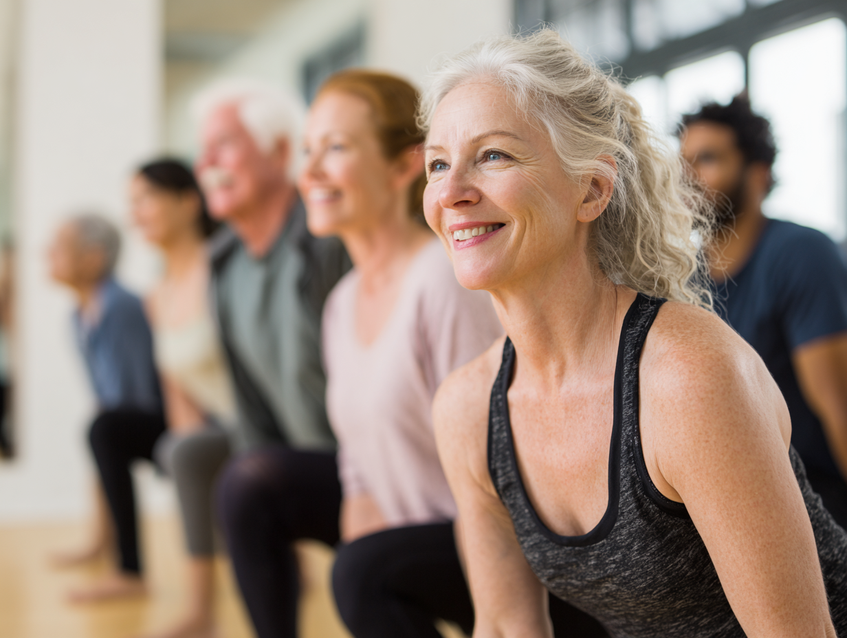 Здорові люди різного віку виконують вправи для суглобів